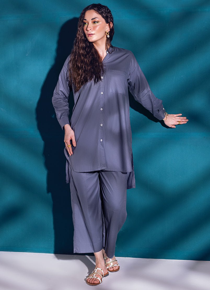 2 Pc Button Down Shirt with Culottes - Janaan Clothing