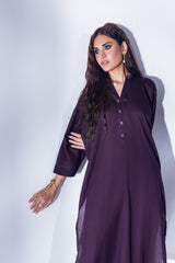 2 Pc Long Boxy Shirt with Wooden Buttons & Contrasting Stitches - Janaan Clothing