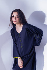 2 Pc Long Shirt with Contrasting Loop buttons & Details on Sleeves - Janaan Clothing
