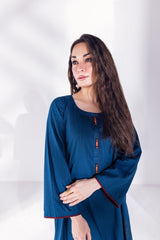 2 Pc Long Shirt with Details on Placket & Wooden Buttons - Janaan Clothing