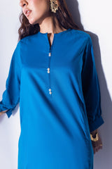 2 Pc Long Shirt with Wooden Button & Puff Sleeves - Janaan Clothing