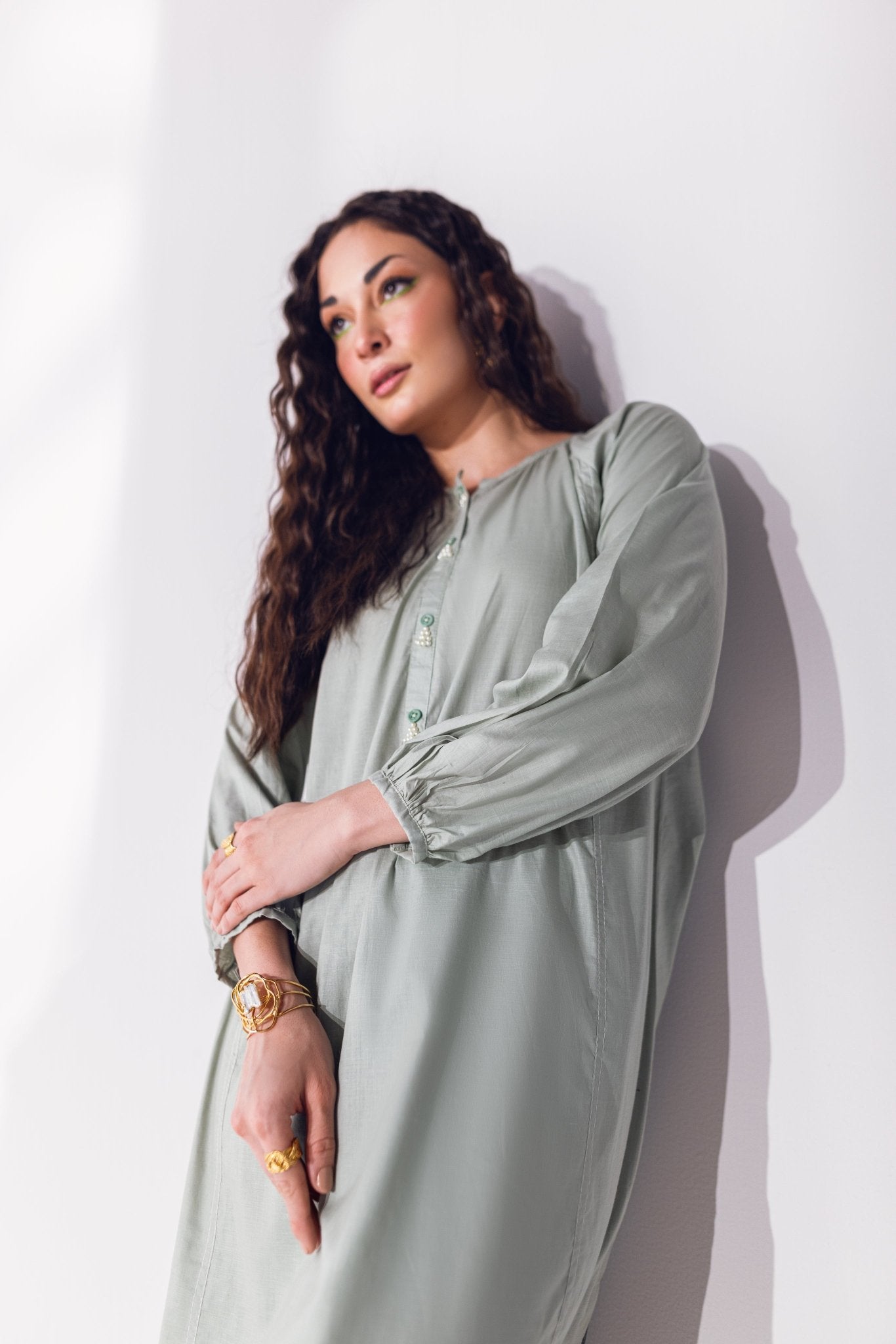 2 Pc Panel Shirt with Puff Sleeves & Details on Placket - Janaan Clothing