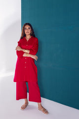 2 Pc Puff Sleeves Long Button Down Culottes - Janaan Clothing