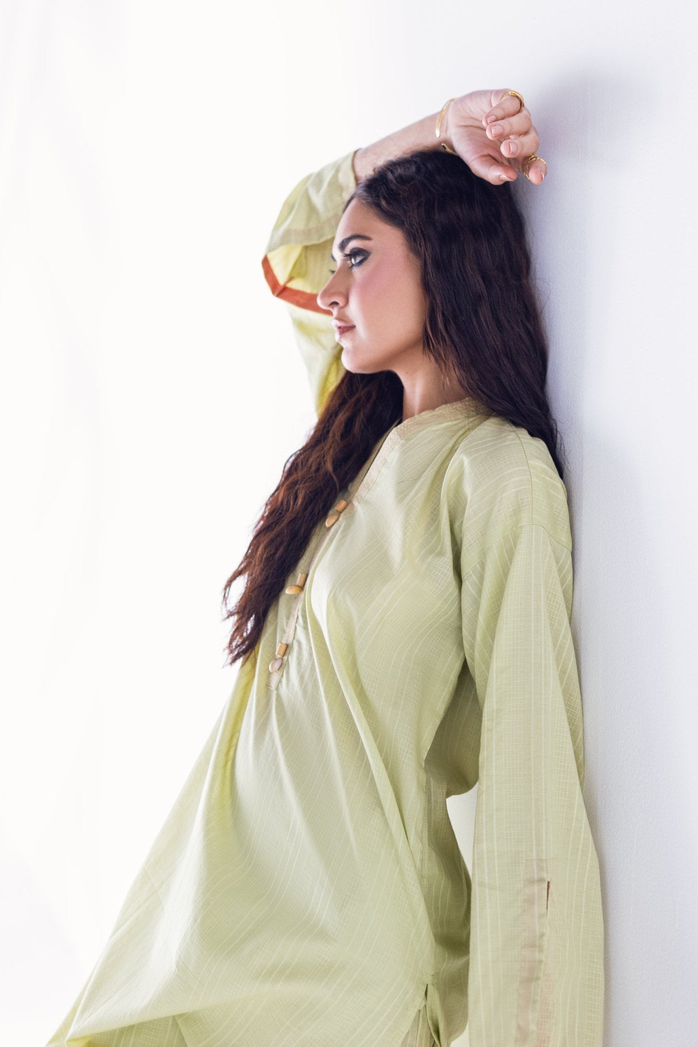 2 Pc Round Daman Shirt with Embellishments on Plackets - Janaan Clothing