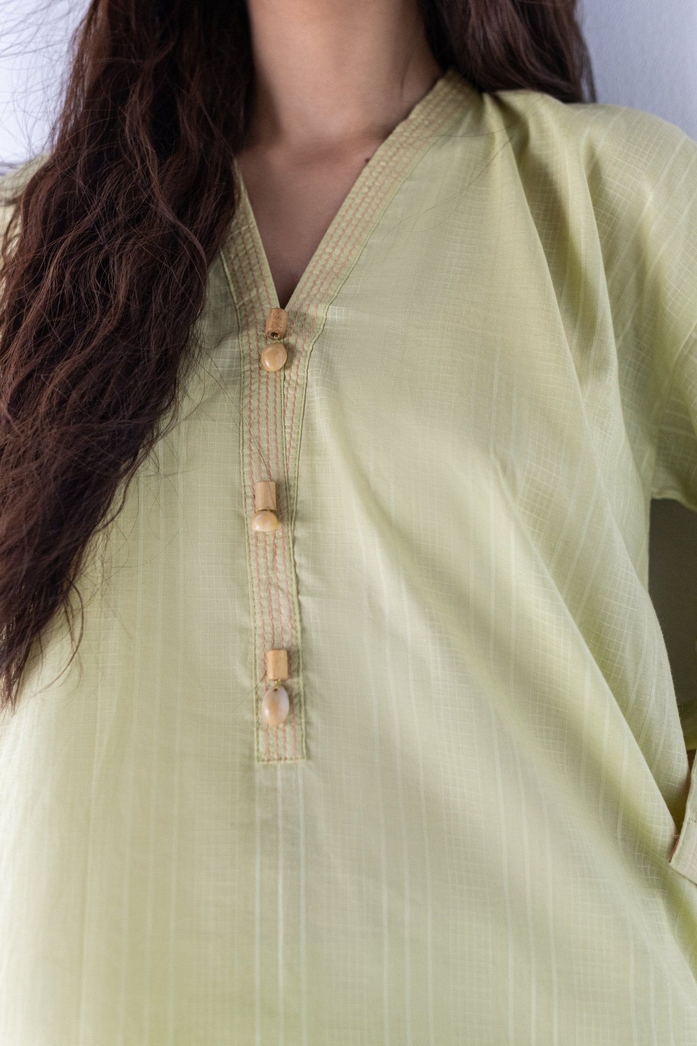 2 Pc Round Daman Shirt with Embellishments on Plackets - Janaan Clothing