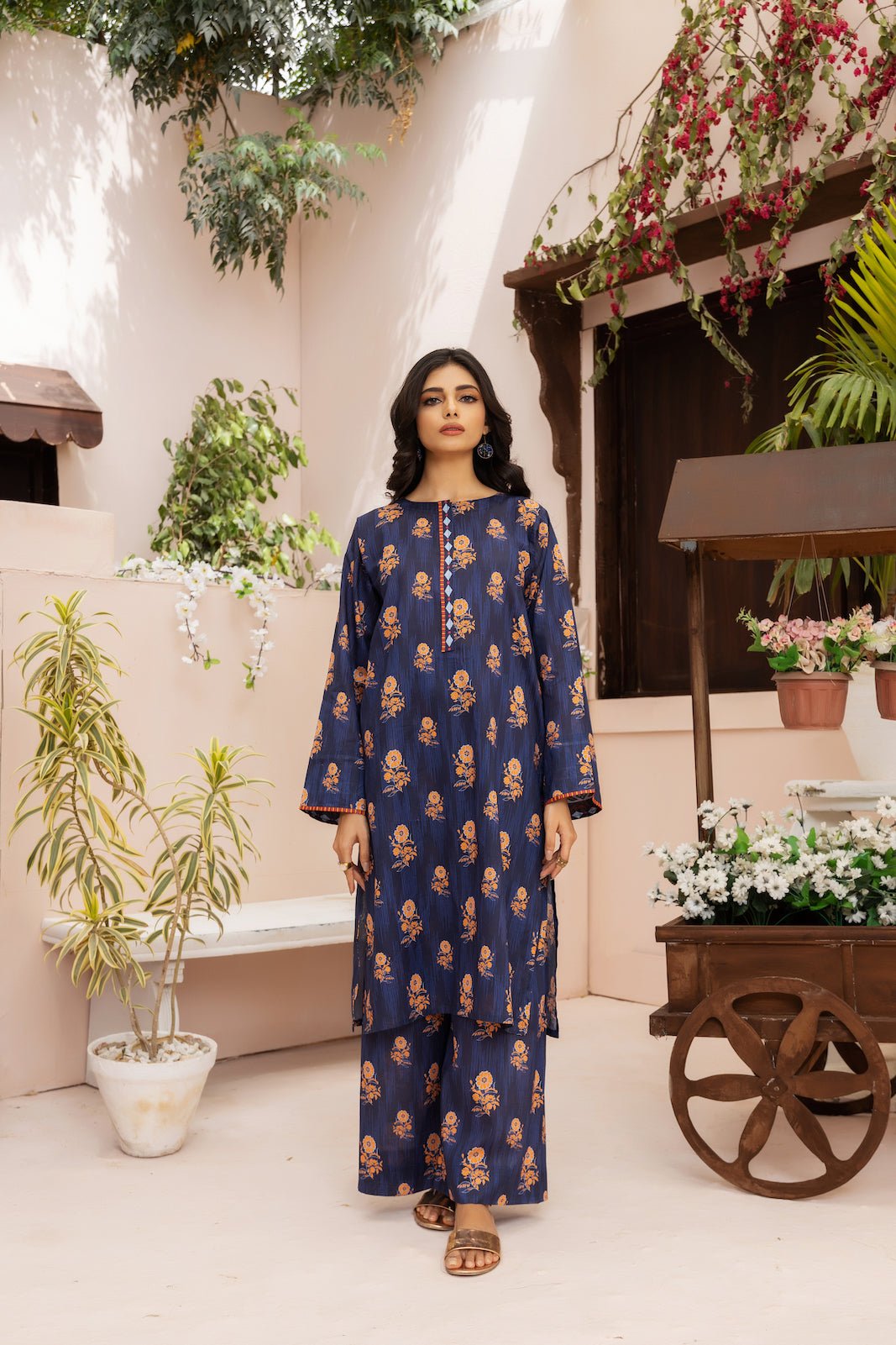 2PC Dark Blue Lawn Printed Stitched Suit - Janaan Clothing