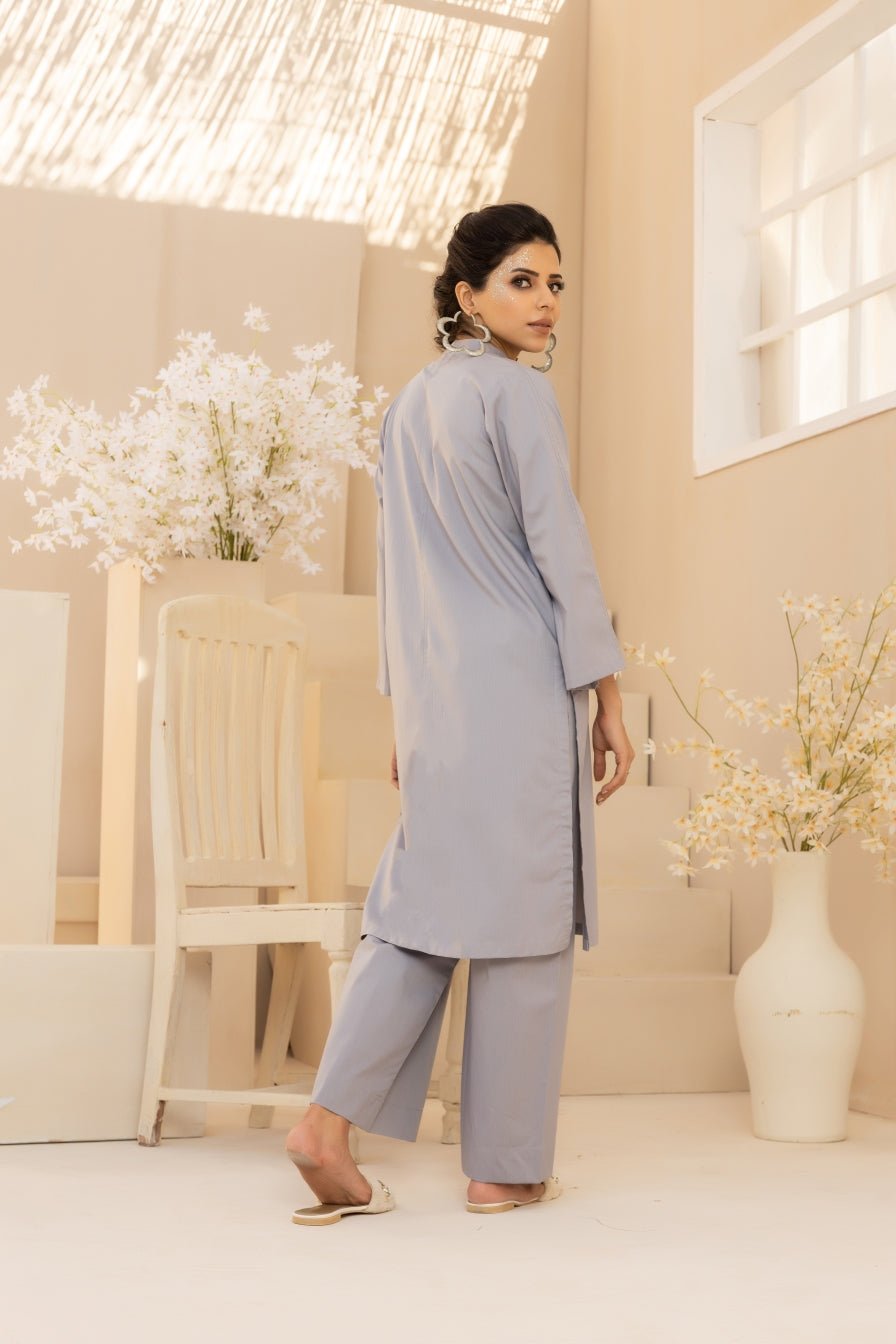 2PC Grey Luxe Cotton Solid Stitched Suit - Janaan Clothing