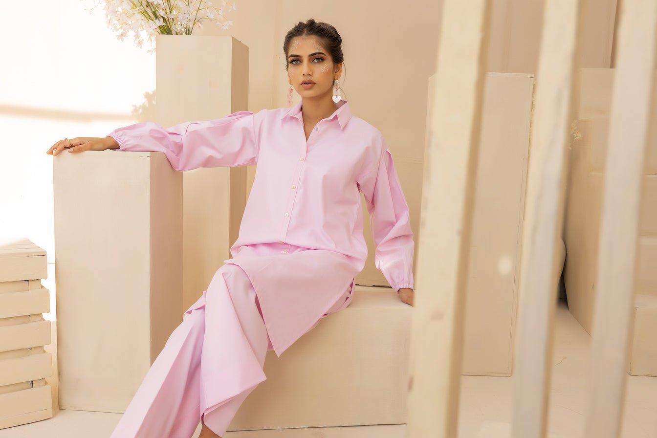 2PC Lilac Textured Cotton Solid Stitched Suit - Janaan Clothing