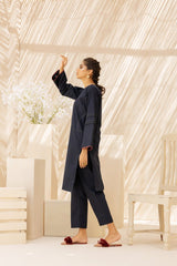 2PC Navy Blue Luxe Cotton Solid Stitched Suit - Janaan Clothing