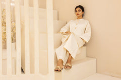 2PC Off-White Luxe Cotton Solid Stitched Suit - Janaan Clothing