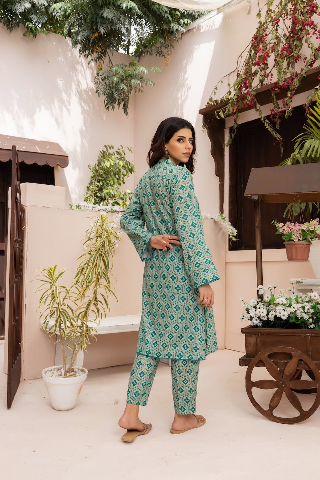 2PC Sea Green Lawn Printed Stitched Suit - Janaan Clothing
