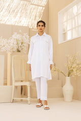 2PC White Luxe Cotton Solid Stitched Suit - Janaan Clothing